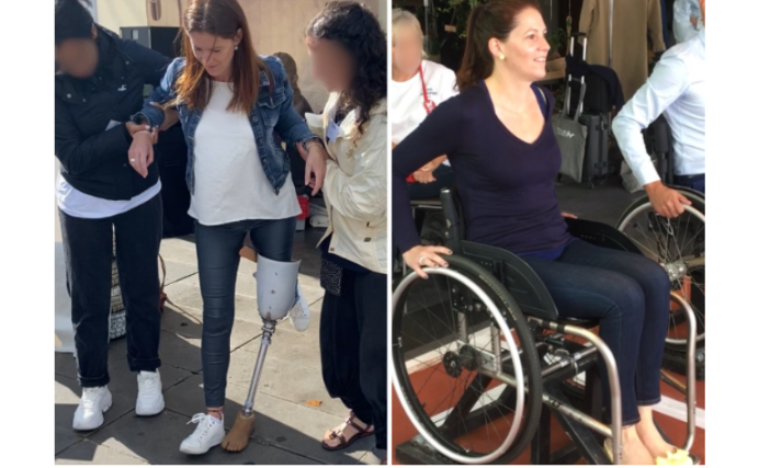 Floriane Berthelot lors de mises en situation pour mieux comprendre le handicap.